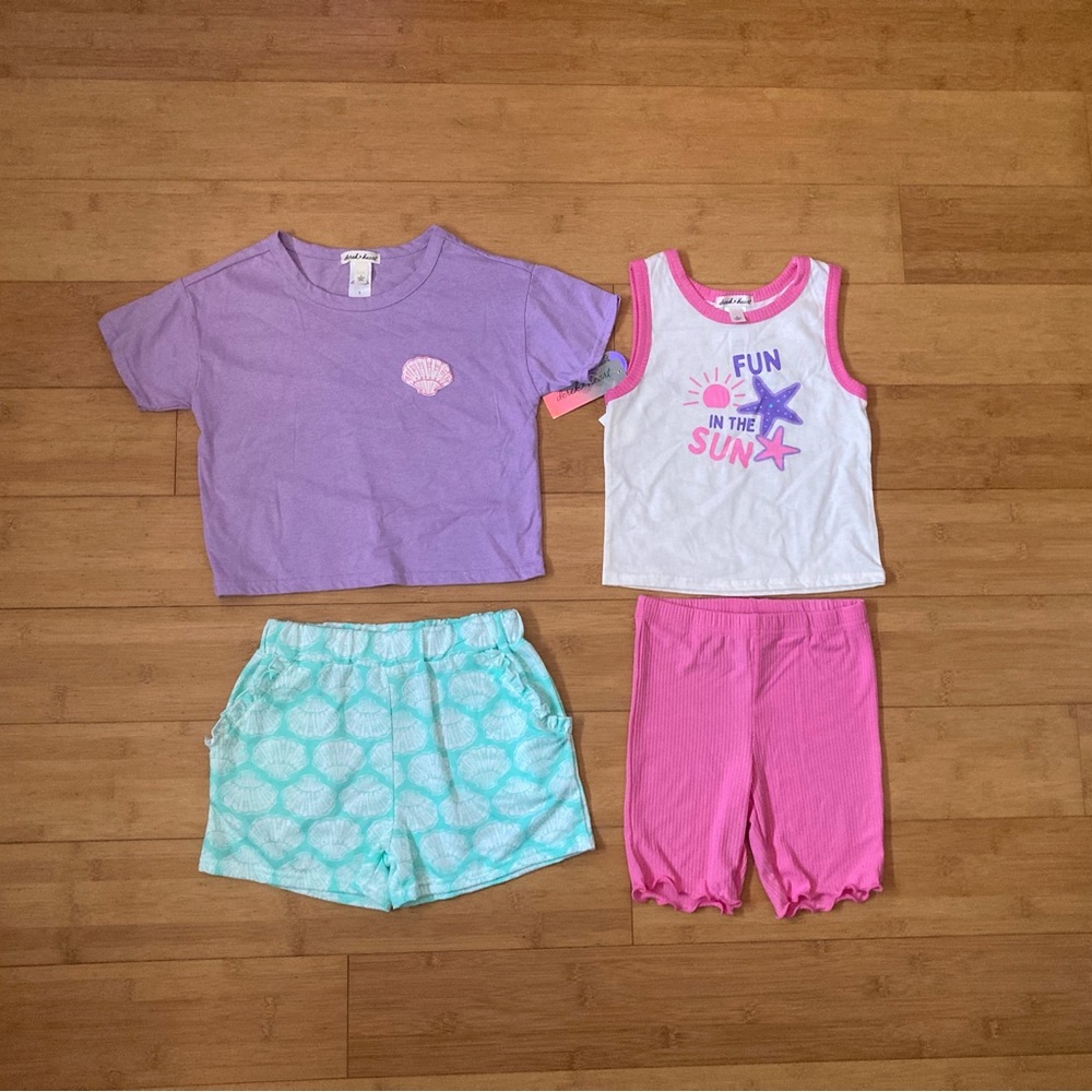 NWT Girls Size 8 Seashells Vacation 4 piece Outfit - Tops & Shorts